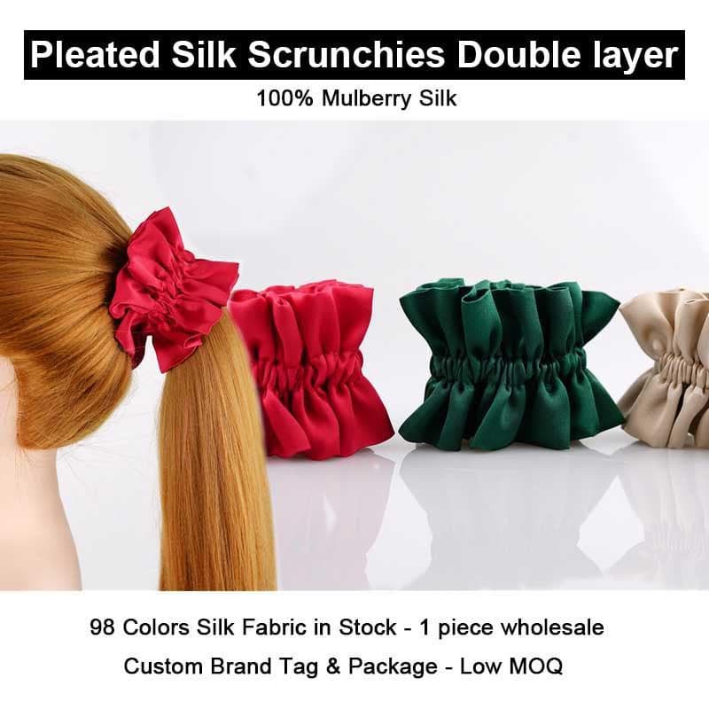Pleated Silk Scrunchies Double layer-SilkHome - Offical